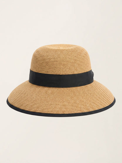 Handwoven Paper Straw Wide-Brim Sun Hat With Bow