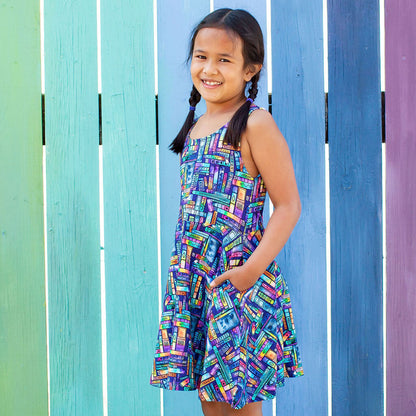 "Lost in the Stacks" Books Sleeveless Play Dress with Pockets